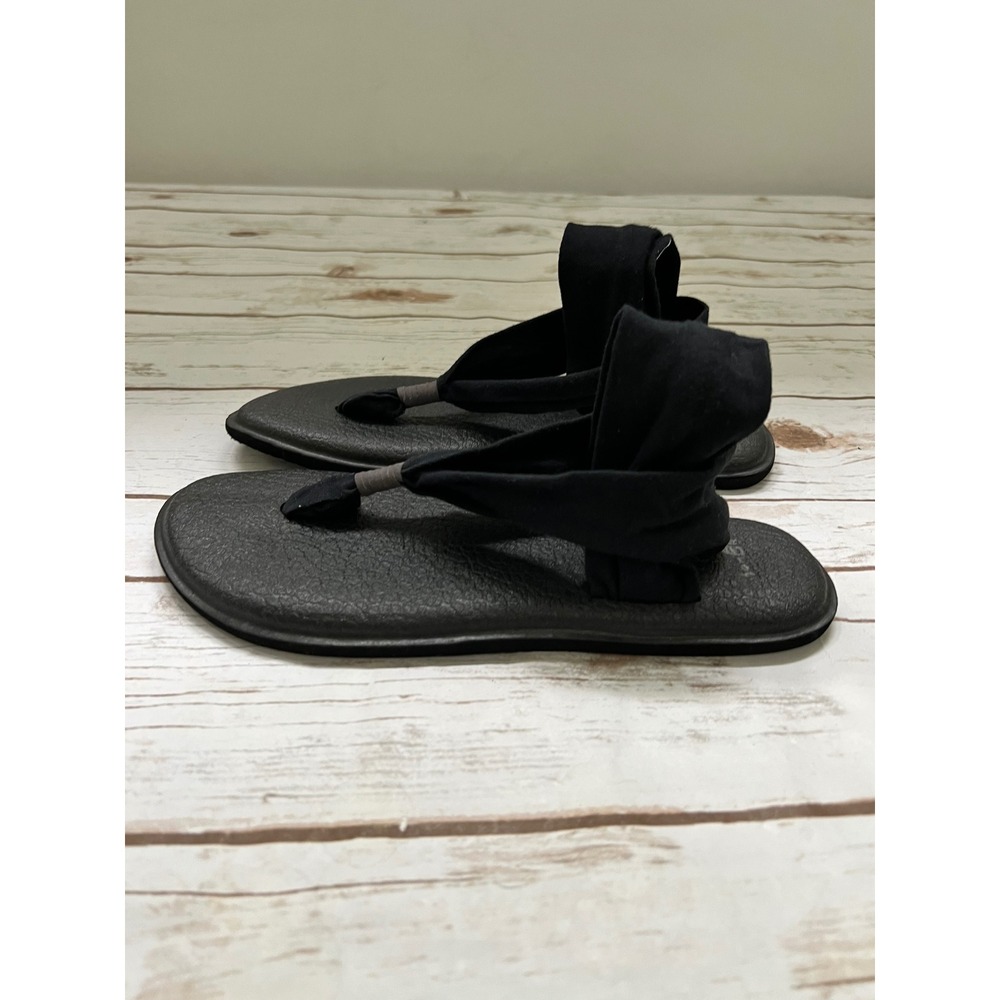 Sanuk Yoga Sling 2 Sandals Black Stretch Knit Yoga Mat Footbed Size 9